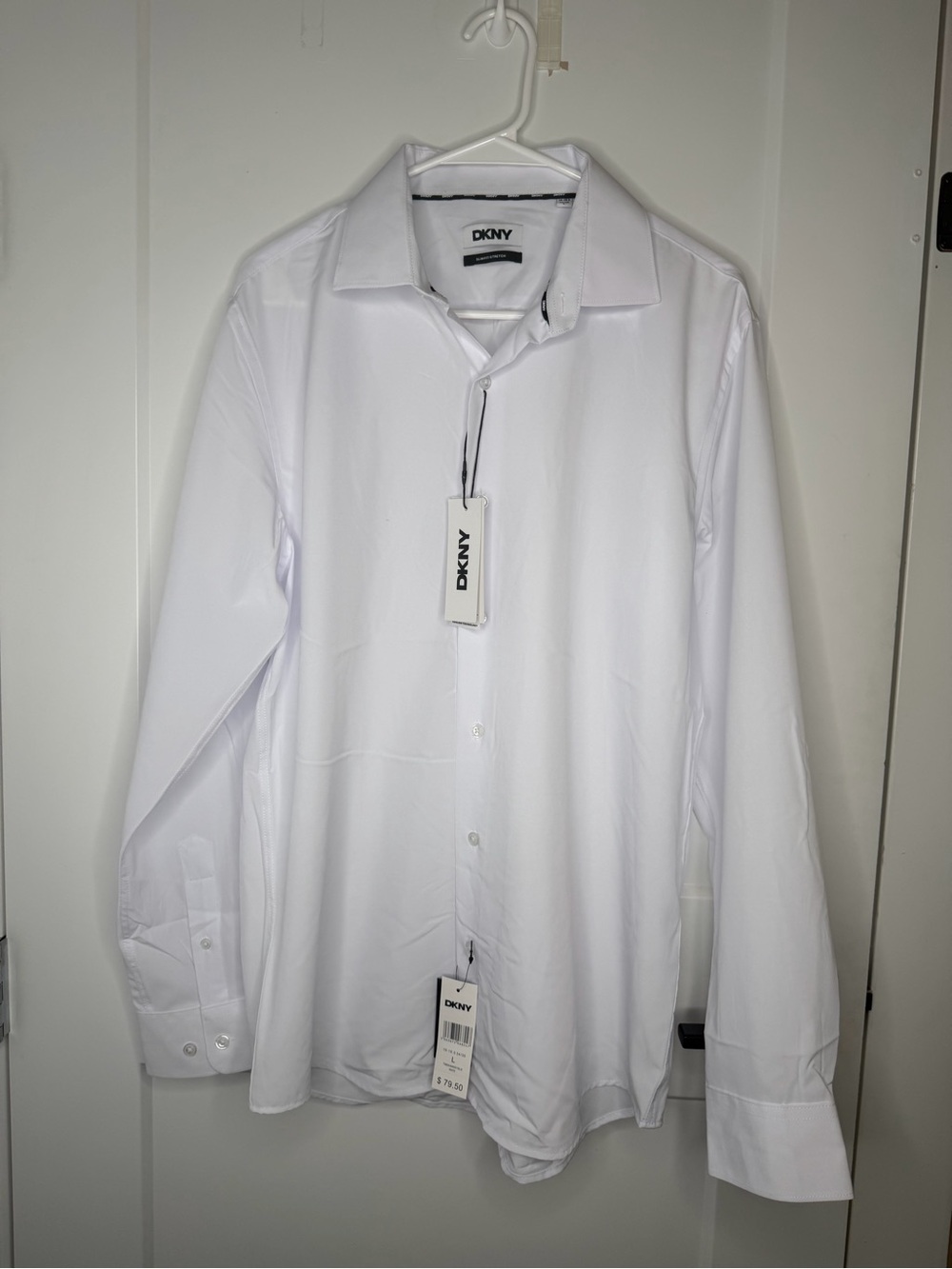 DKNY White Men's Long-Sleeve Dress Shirt with Spread Collar
